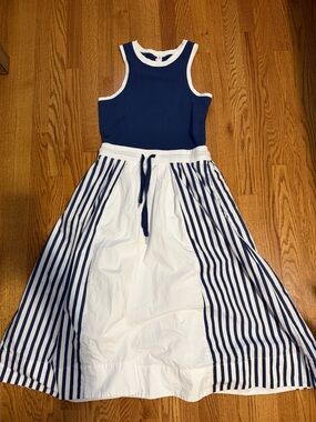 Sleeveless Navy & White Striped Casual Dress